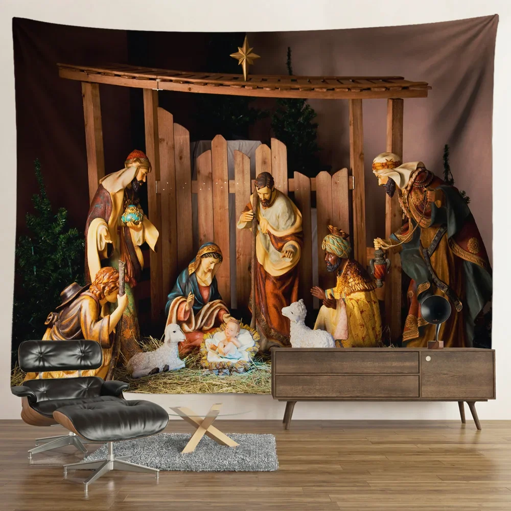 Nativity hanging angel tapestry Jesus birth manger barn wall hanging Easter Christmas decoration Christ tapestry aesthetic tapestry decor wall flag decor