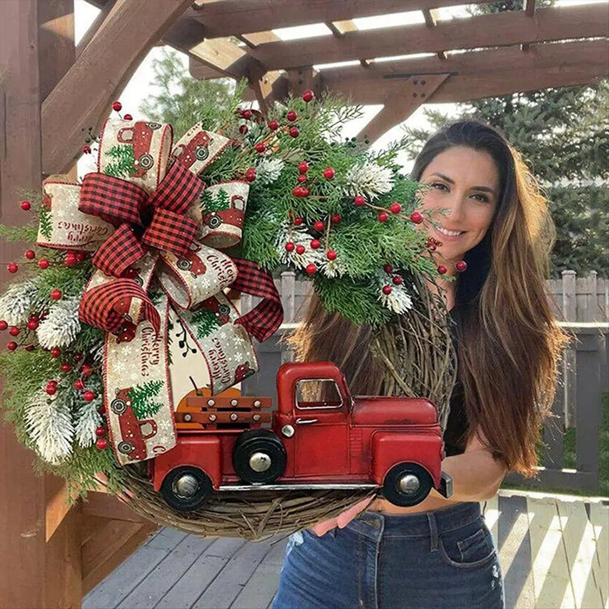 A19F-17,7 Zoll Weihnachtskranz, Dekorationsgirlande, künstlicher Blumenkranz, perfekt für Weihnachts- und Neujahrsdekoration, einfache Installation – Detail 8
