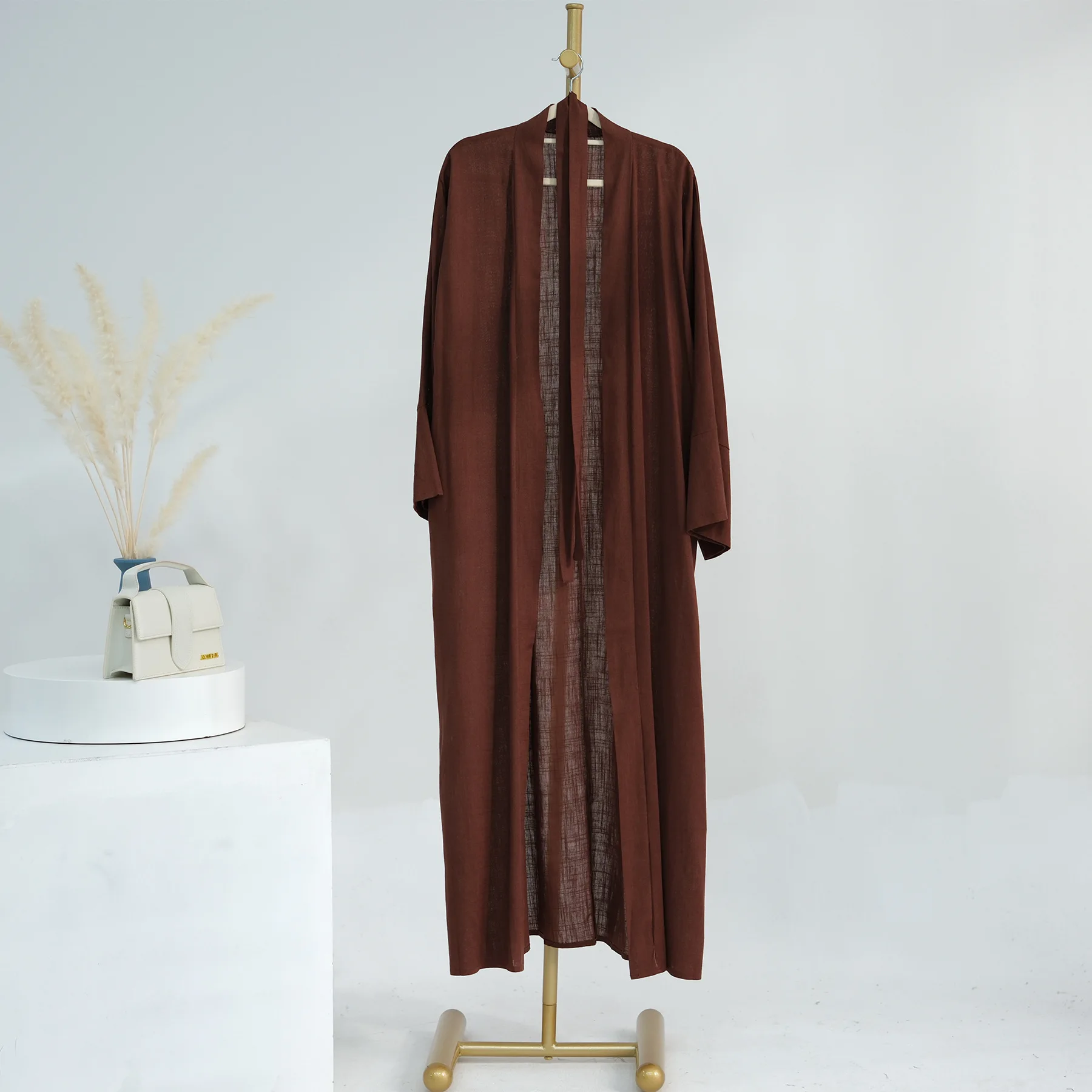 Eid 라마단 무슬림 여성 코튼 리넨 오픈 아바야 기모노 롱 맥시 원피스, 터키 두바이 이슬람 아랍 로브, 자랄라비야 카프탄 가디건