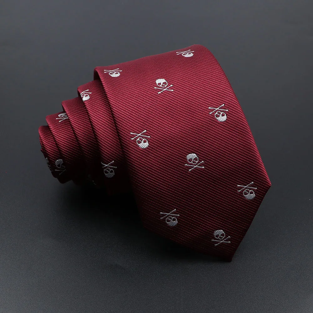 Neck ties Casual Slim Skull Ties For Men Classic Polyester Red Blue Neckties for Wedding Party Cosplay Neckwear