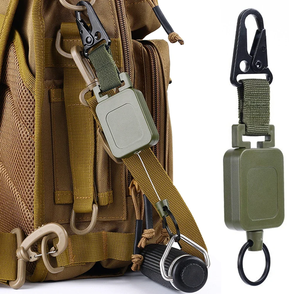 60cm Duty Metal Retractable Carabiner Keychain Belt Outdoor Reels Eagle Beak Buckle Reinforced Steel Wire Easy Pull Back Clip