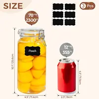 Airtight Glass Canister Set of 3 with Lids 78oz Food Storage Jar Square - Storage Container with Clear Preserving Seal Wire Clip 2
