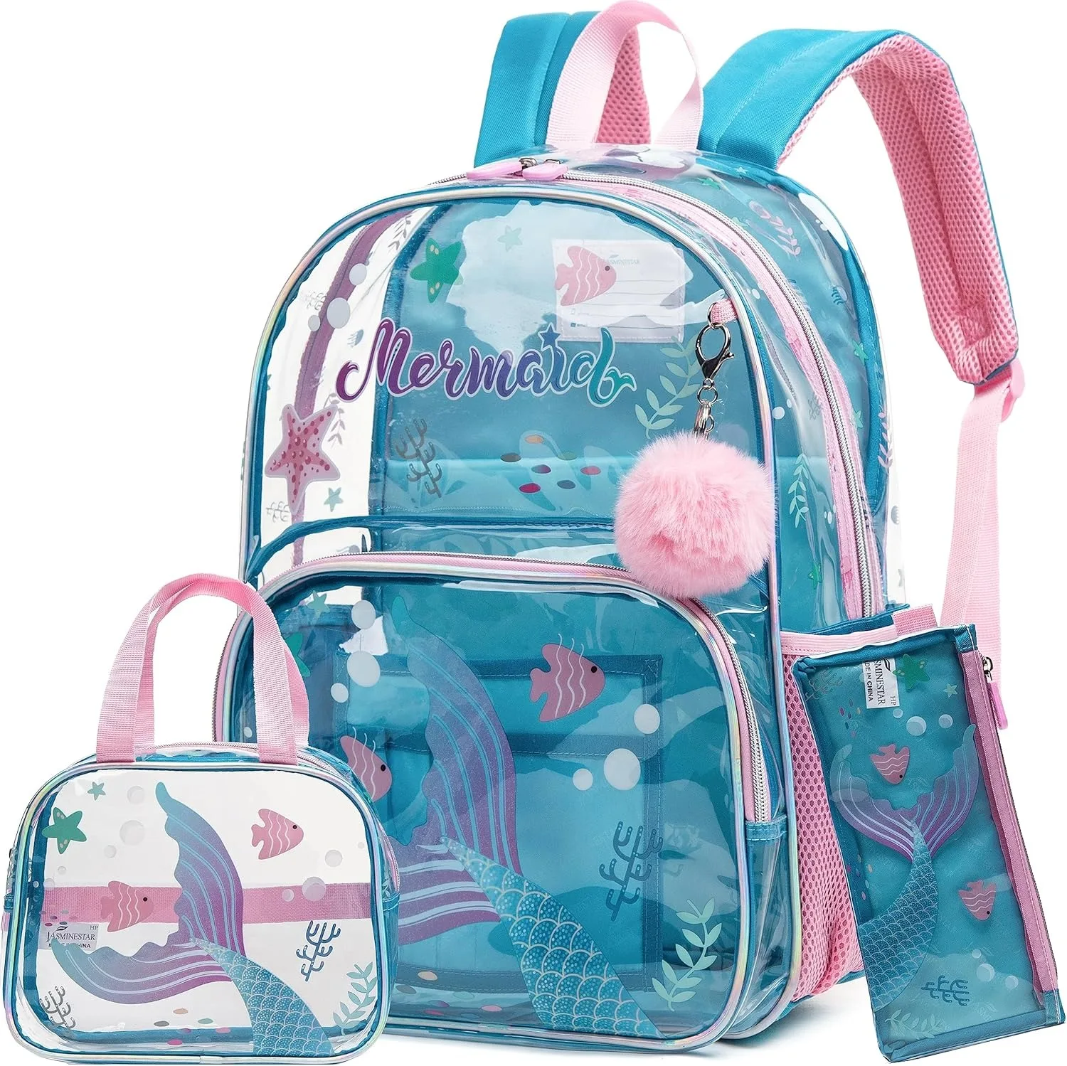 16inch Clear Backpack for Kids Heavy Duty PVC Transparent Backpacks Set See Through School Bag for Girls Boys Elementary Mochila 1