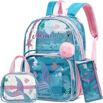 16inch Clear Backpack for Kids Heavy Duty PVC Transparent Backpacks Set See Through School Bag for Girls Boys Elementary Mochila 1