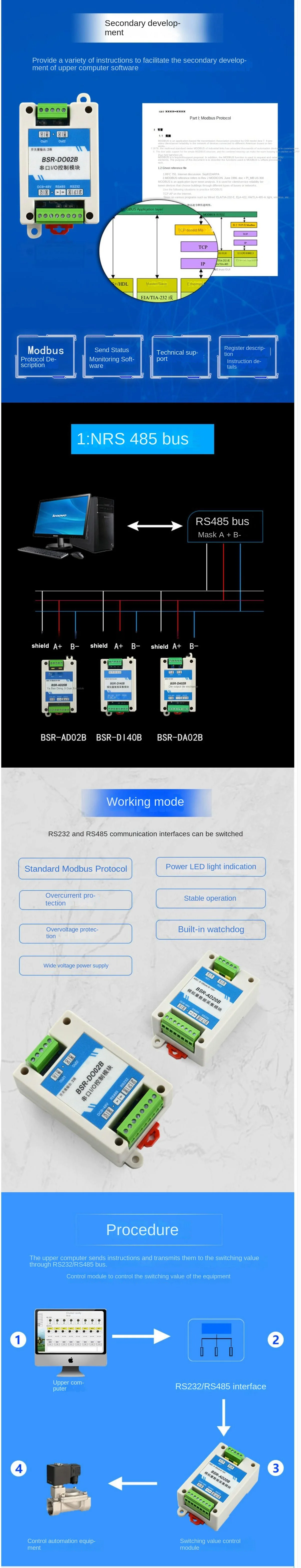 2CH 4CH Modbus IO RTU Module Series of DI/DO/AI/AO/ port by RS485/232 Communicat
