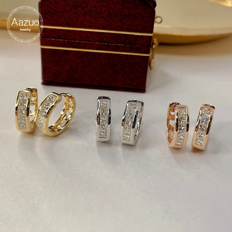 Aazuo 18K Solid White Gold Yellow Gold Rose Gold Real Diamonds 0.50ct Hook Earring Gifted For Women Advanced Wedding Party Au750