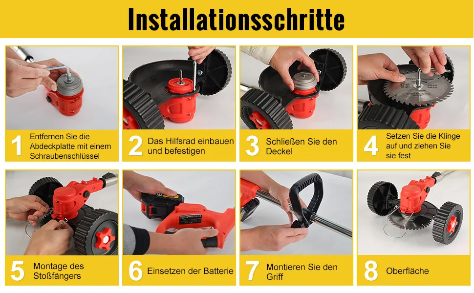 Conentool Elektrischer Rasenmäher, handgehaltener, längenverstellbarer Schneider, kabelloser Garten-Grasschneider für Makita 21 V-Batterien – Detail 8