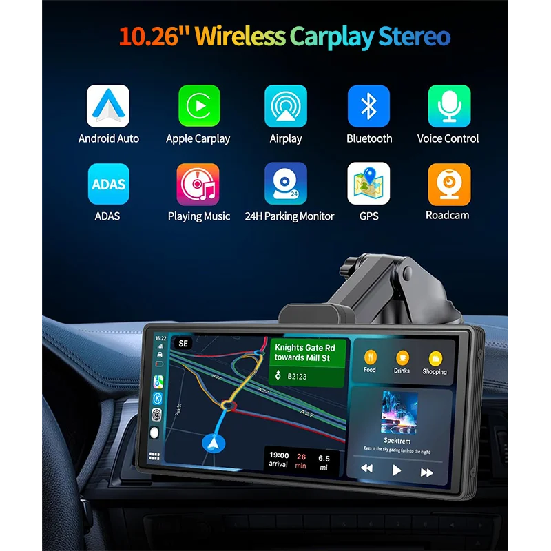 10.26 4K Car DVR Android Auto & Carplay ADAS Dash Cam WiFi AUX Rearview  Camera GPS Dual Len Video Recorder For Motorcycle Truck