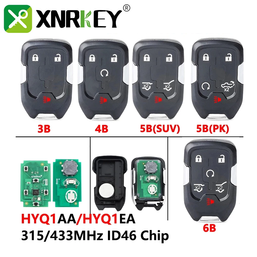 XNRKEY 3/4/5/6 Button Smart Remote Car Key ID46 Chip 315/433Mhz HYQ1AA/HYQ1EA for Chevrolet Tahoe Silverado Suburban GMC Terrain