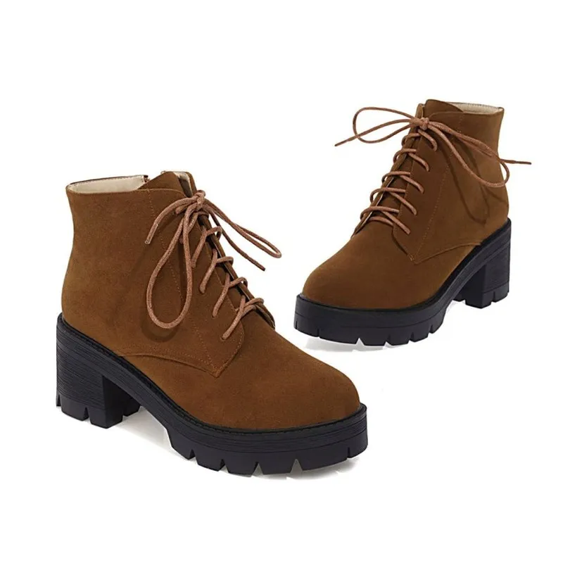 winter The New fashion British style Lace boots black ArmyGreen brown Round head Handsome High heels Women boots