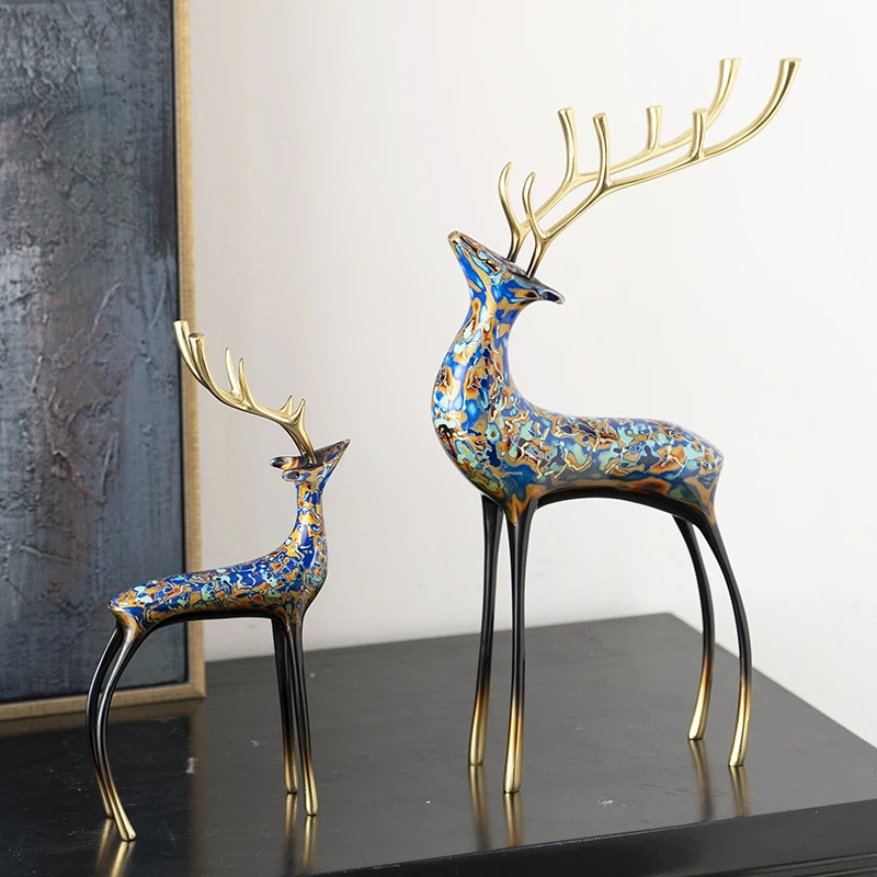 Baifan copper colored deer ornament high-end new Chinese-style living room decoration lucky brass handicrafts home housewarming