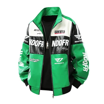 Nuove giacche da bici da moto in pelle PU con colletto rialzato color block per uomo, cappotto in PU casual sottile primavera autunno multicolore 1