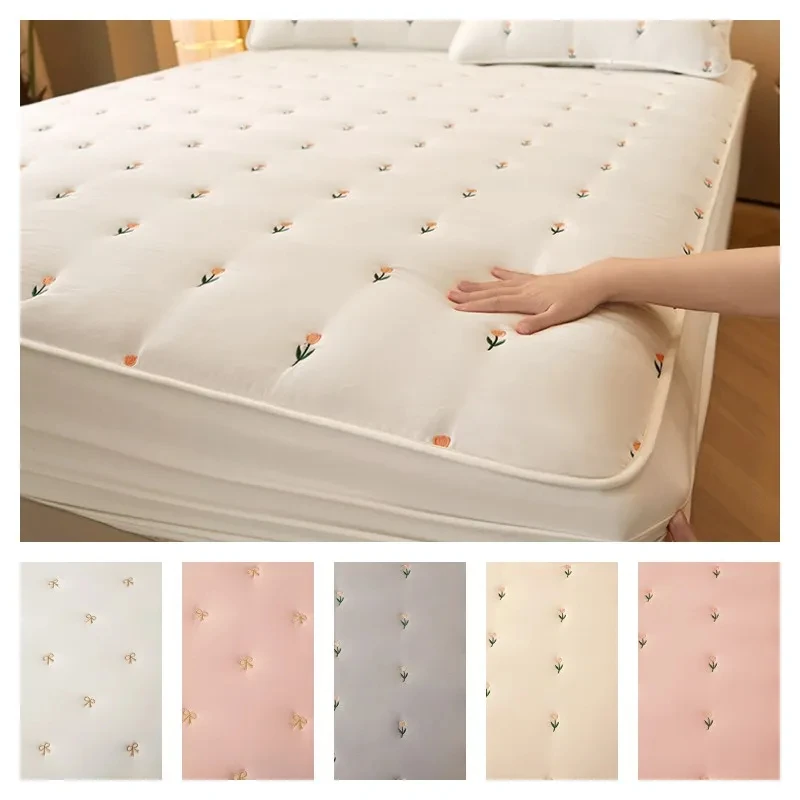

Super Thick Mattress Cover Quilted Embroidered Bed Cover Single/Queen/King Mattress Pad Cotton Fitted Bed Sheet