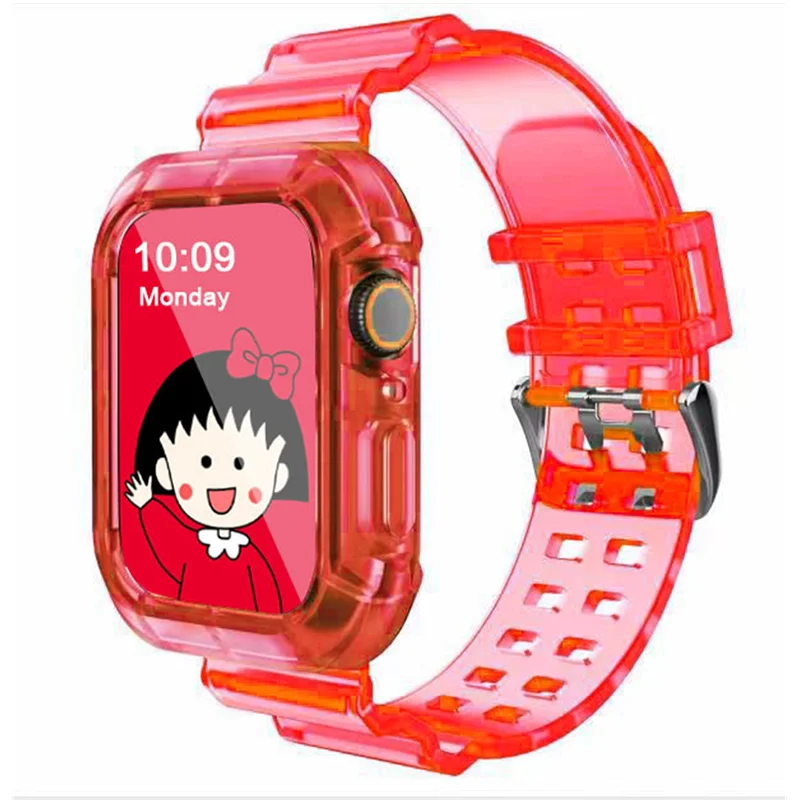 ตัวเลือกสินค้า สายใส+เคสสำหรับแอปเปิ้ลวอทช์ 11 10 9 8 7 6 5 SE 4 38 มม. 42 มม. 46 มม. สายซิลิโคนสำหรับไอวอทช์ 40 มม. 44 มม. 41 มม. 45 มม. อัลตร้า 49 มม.