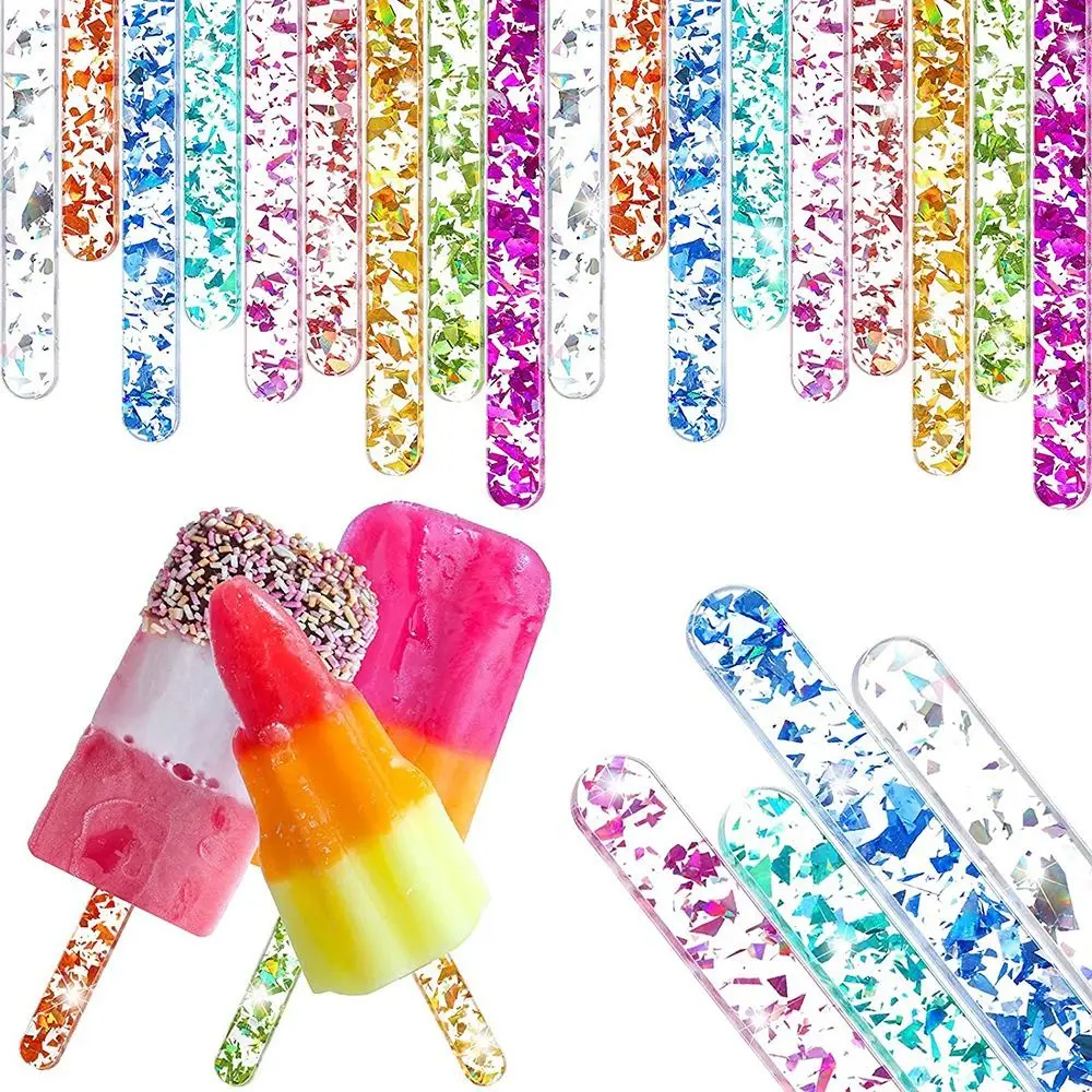 Ice Cream Sticks 20Pcs Clear Reusable Ice Cream Sticks Rose Gold Handmade Summer Ice Cream Bars DIY Crafts Home Acrylic Popsicle Sticks