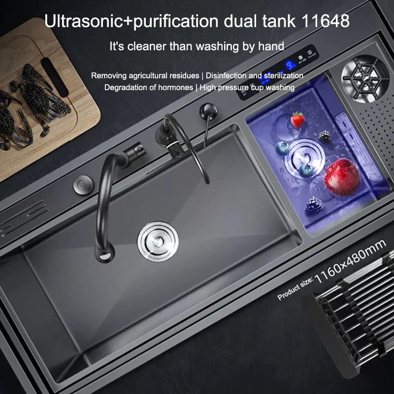 Kitchen Sink Stainless Steel Dishwashing Sink Ultrasonic Dishwasher Multifunctional Intelligent Net Washer For Kitchen