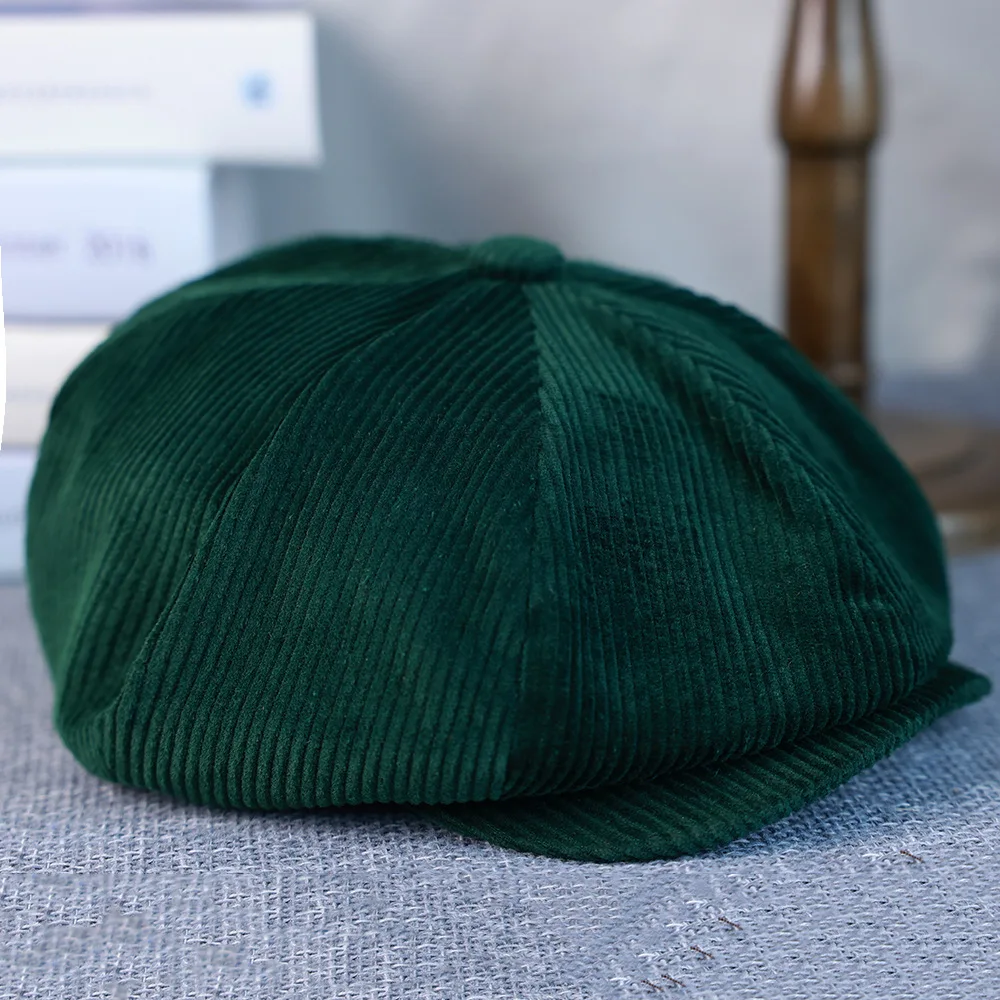 Plus Size 60 cm achteckige Cordkappe für Herren, trendige Marke, britische Zeitungsjungenmütze, Vintage-All-Match-Baskenmütze für Herren und Damen – Detail 4