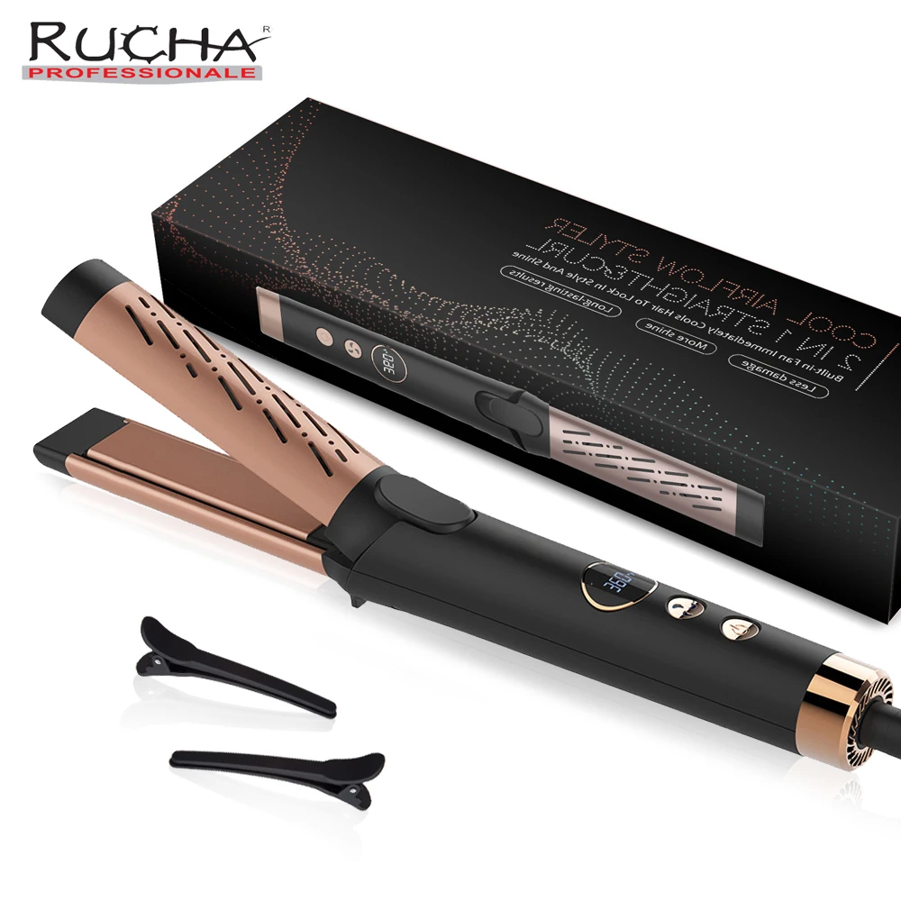 

Electric Hair Curler with Cooling Fan 430°F Ceramic Floating Flat Iron Professional LCD Display Hair Straightener Curling Irons