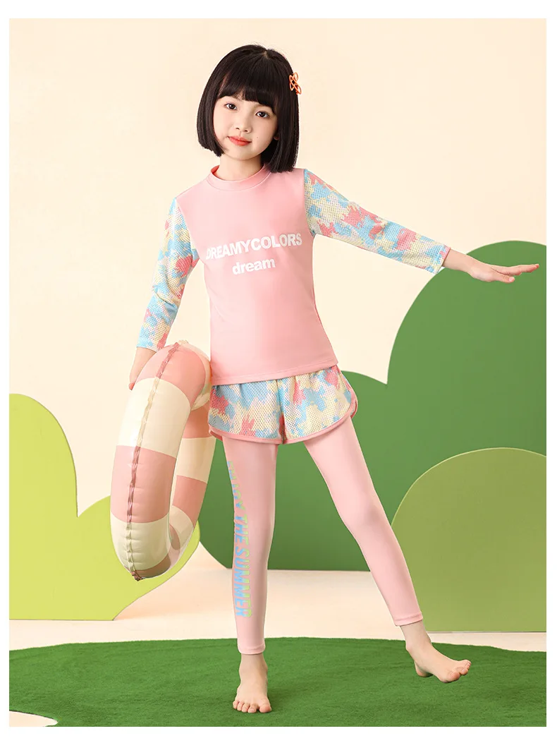 Kids Girls Rash Guard Swimming Outfit Swimsuit Swimwear Summer Sun Protection Quickly Dry Long Sleeve Pants Sets Surf T-shirt