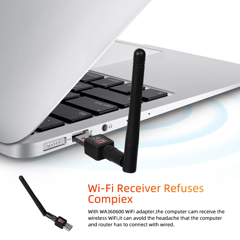 150Mbps MT7601 Wireless Network Card Mini USB WiFi Adapter LAN Wi-Fi Receiver Dongle Antenna 802.11 b/g/n for PC Windows RTL8188