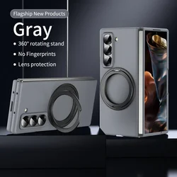 Luxury Rotatable Magnetic Ring Holder Protective Case with Built - in Glass Screen Protector for Galaxy Z Fold 8 Ultra (Grey)