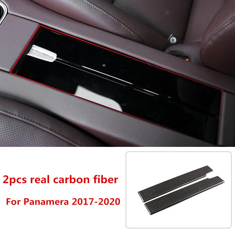 

For Porsche Panamera 2017 2018 2019 2020 2pcs Real Carbon Fiber Car Rear Armrest Storage Box Cover Sticker Moulding Trim