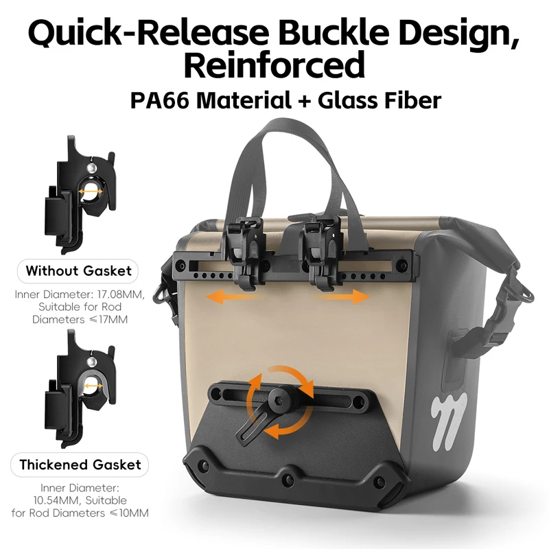 WEST BIKING Borsa Anteriore Multiuso Completamente Impermeabile per Bicicletta, Borsa Laterale Doppia 12L-20L, Borsa Portatile a Sgancio Rapido - immagine 5