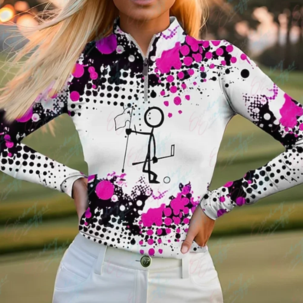 Women's Polo Shirt Golf Shirt Breathable Quick Dry Moisture Wicking Long Sleeve Golf Funny Printed Tennis Top
