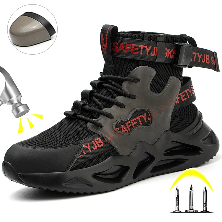 Black Up Steel Toe High Top Work Boots Safety Protective Shoes for Men Lightweight Breathable Construction Working Boots Men