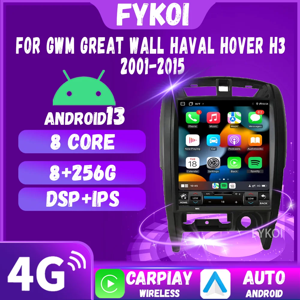 Autoradio Per Gwm Great Wall Haval Hover H3 2001-2015 Carplay Android Auto Automotive Multimedia Tesla Style Bluetooth 4G Gps