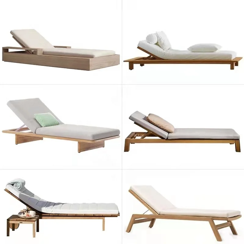 Outdoor Beach Swimming Pool Folding Lounge Chair Sunbed Aluminum Sunbed Modern Furniture High Quality Wood Lying Bed Texture 2