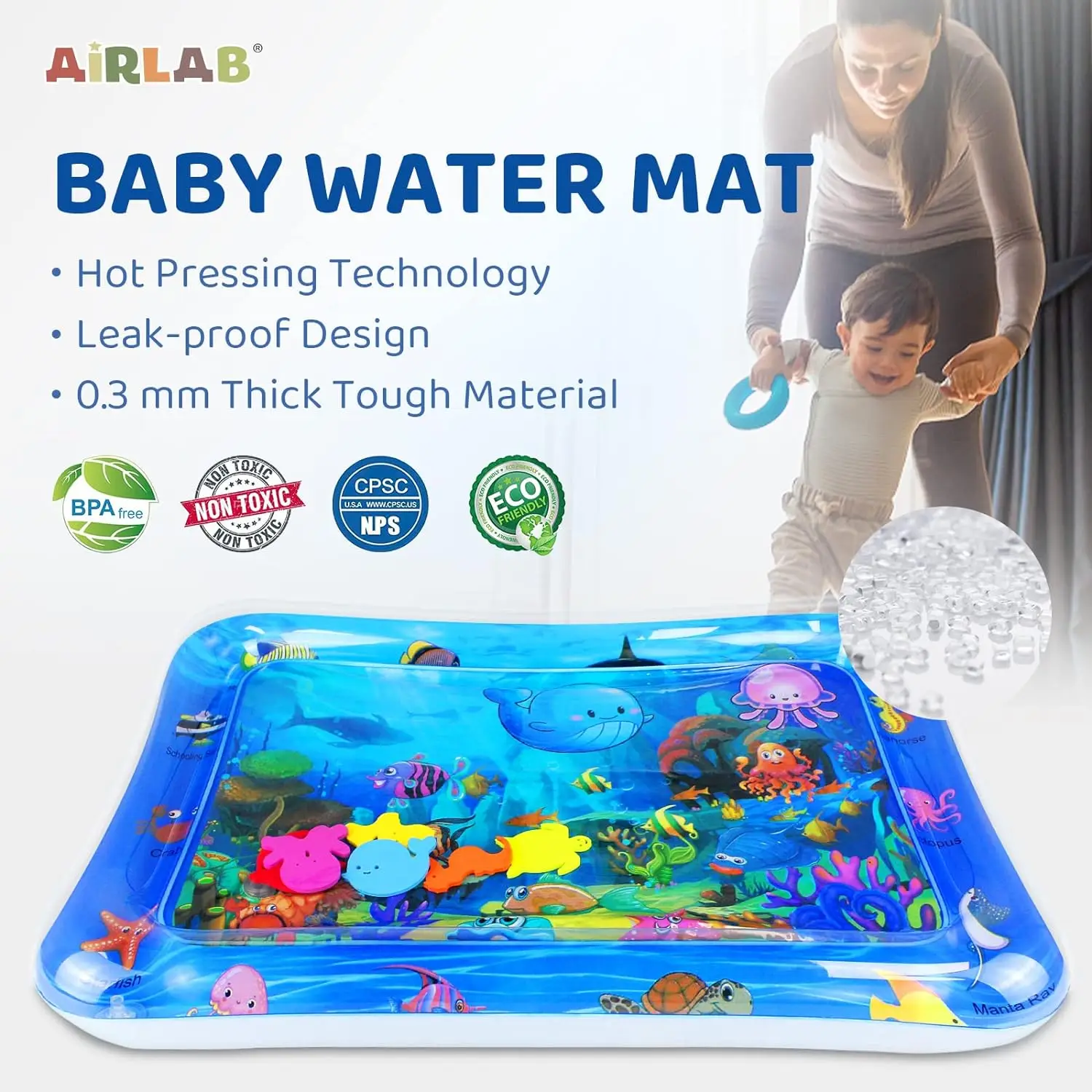 Baby Play Mat Water Play Mat Activity Play Mat Play Mat Baby Tummy Time Toys Baby Water Play Mat Inflatable Cushion PVC Infant Tummy Time Toddler Water Pad Kids Early Education Developing Activity Toys