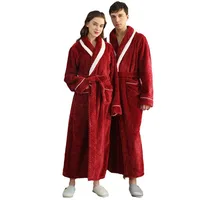 Ensemble de Robe épaisse en flanelle solide pour amoureux de l'hiver, peignoir Long pour Couple, vêtements de nuit avec poche, Lingerie intime, vêtements de maison 5