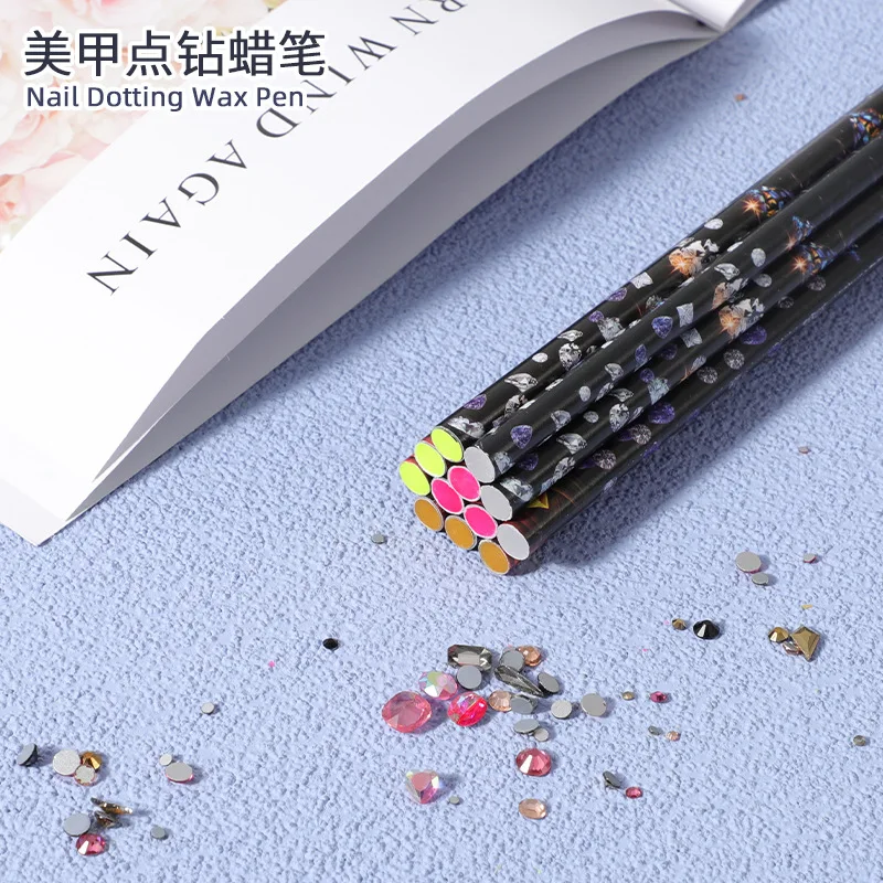 1/5/10Pcs Professional Wax Nail Dotting Pen Neon Rose red & Yellow  Picking Rhinestones Pen 22.7*0.75cm Pick Up Point Drill Pen 6