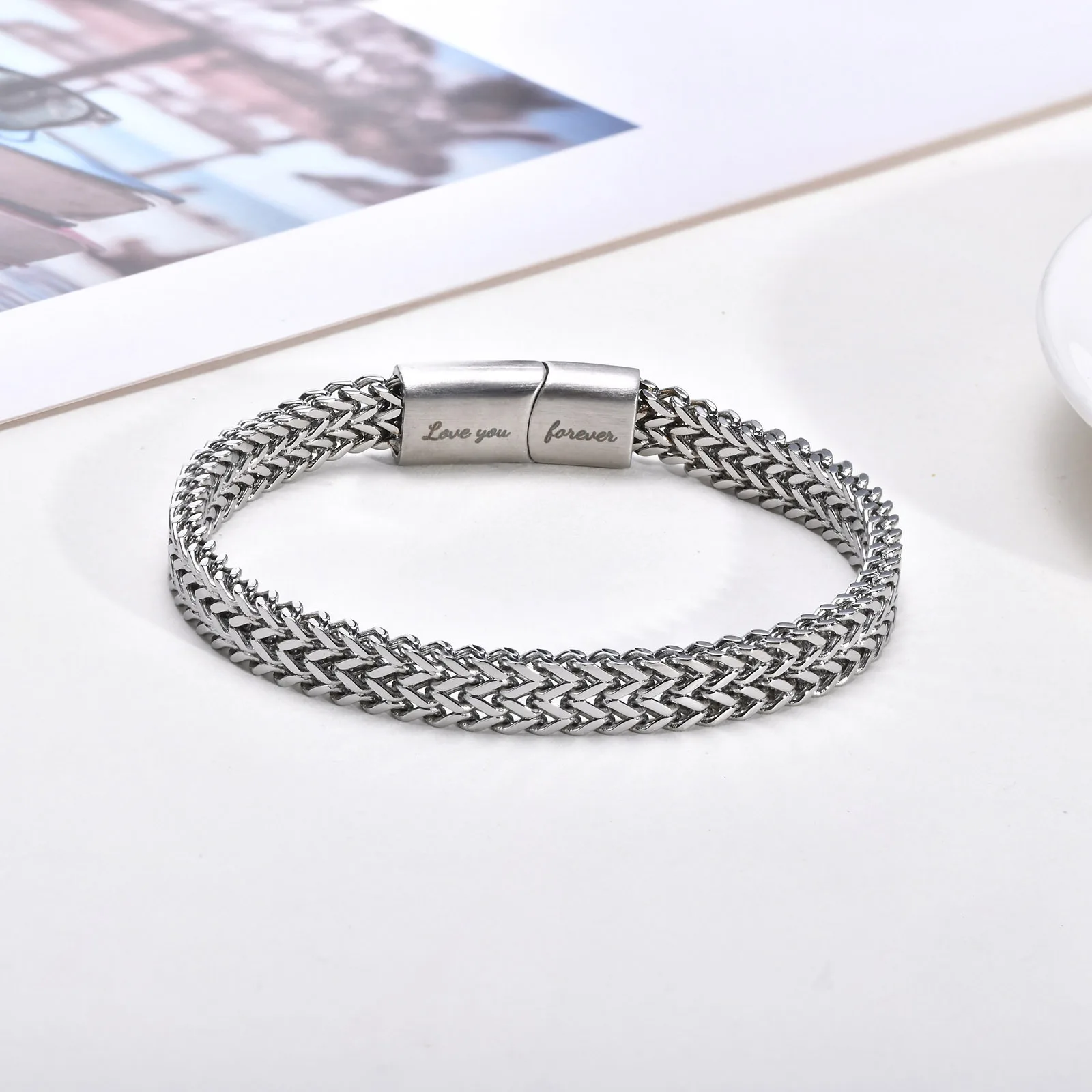 Men's Chain Bracelet for Husband Dad BBF,Waterproof Stainless Steel Franco Chain Bracelet,Length:19/21.5/23CM