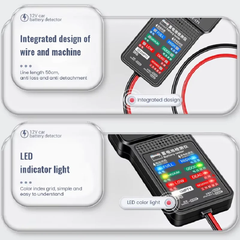 Battery Tester 12V Car Electric Quantity Detector Diagnostic Tool BT-171 Battery Tester Monitor Panel Gauge