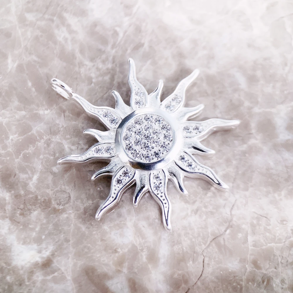 925 Sterling Silver Sun White Stone Pave Pendant Gift For Woman Men pendant necklace silver necklace silver pendant