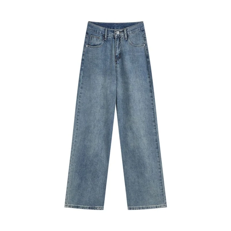 

Retro Blue Washed High-waisted Jeans for Women Harajuku Simple Casual Loose Straight Wide Leg Denim Pants Trousers Jeans Clothes