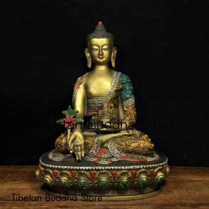 

Chinese hand-carved brass painted statue of Medicine Guru Buddha Sakyamuni