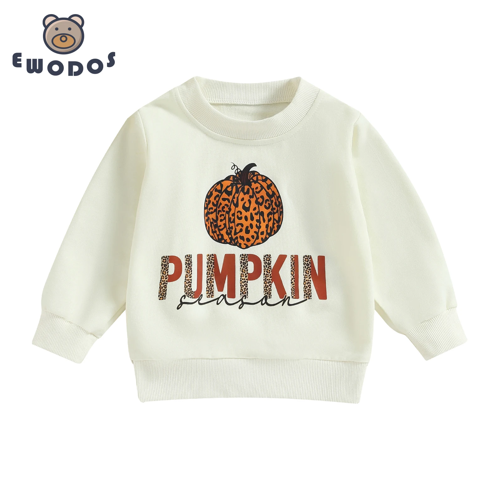 

EWODOS Toddler Baby Girls Autumn Sweatshirts for Girls Halloween Long Sleeve Letter Leopard Pumpkin Print Loose Pullover Tops