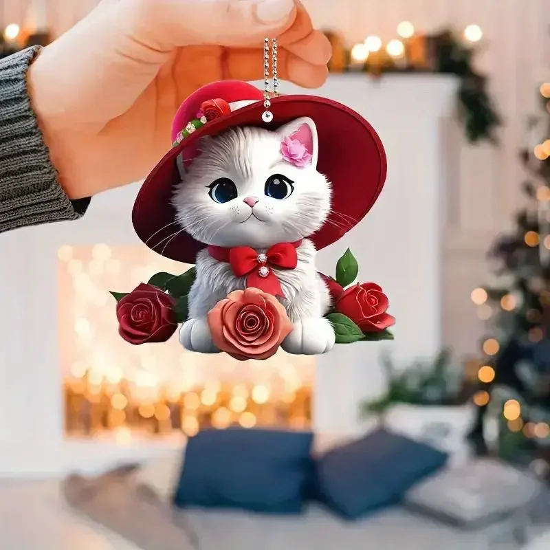 Cute Cat Rearview Mirrors Pendant Car Hanging Ornaments Car Decoration Accessories Gifts for Women Men Christmas Decoration 3
