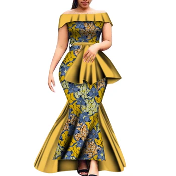 Bintarealwax Abito da festa con spalle scoperte Bazin Riche Abiti africani per le donne Plus Size Graceful Lady Stampa Abbigliamento in cera WY8650 1