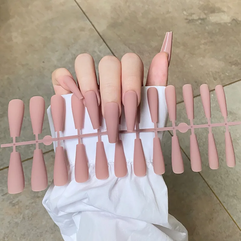 False Nail Tips Matte False Nail Tips Solid Color Super Long Coffin Ballet Press on Nails Tips for Artificial Fingernails