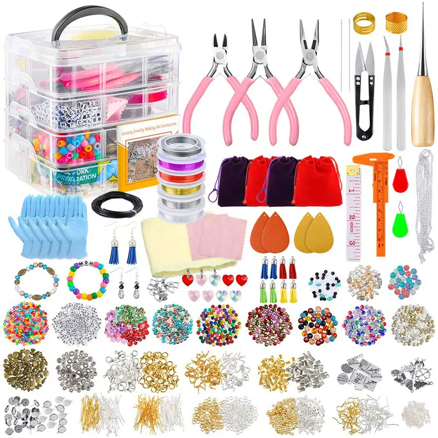 

Deluxe Jewelry Making Supplies Kit with Instructions, Jewelry Beads, Charms, Findings, Jewelry Pliers, Beading Wire for Necklace