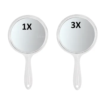 Miroir de maquillage grossissant double face avec poignée, miroir de détermination, barbiers de salon à domicile, coiffeurs, miroir à main pratique, 1x, 3x 1