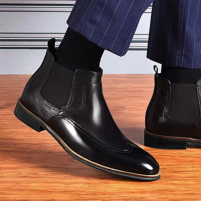 New Chelsea Boots Dress Men Shoes PU Brown Fashion Versatile Business Casual British Style Street Party Wear Classic Ankle Boots