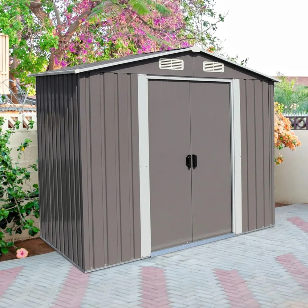 

6 X 4 FT Outdoor Storage Shed, Utility Tool Sheds with Garage Galvanized Steel Parts, Outdoor Storage Shed