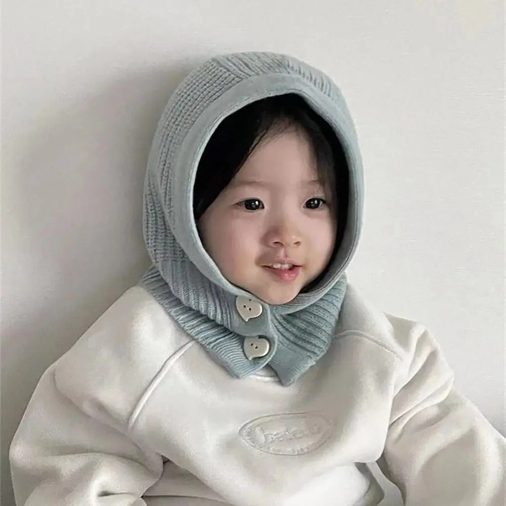 Solid Color Woolen Knitted Children Hat Winter Warm One Piece Ear Protection Cap Korean Style Shawl Hat For Boys Girls