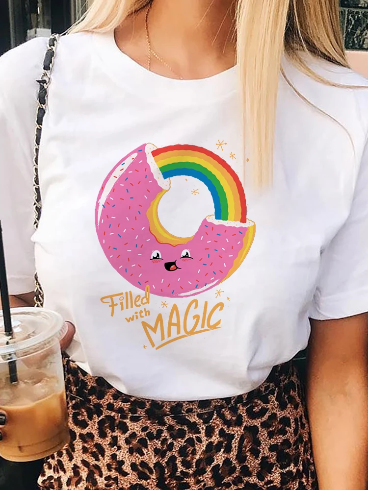 

Lovely Rainbow Donut Harajuku Tshirt Women Summer Girls Cartoon Graphic Print Tops Female T-shirt Short sleeve Tee Lady T Shirts