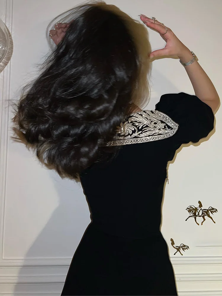 AsaNagi Black Evening Dresses V Neck Floor-Length Women Elegeant